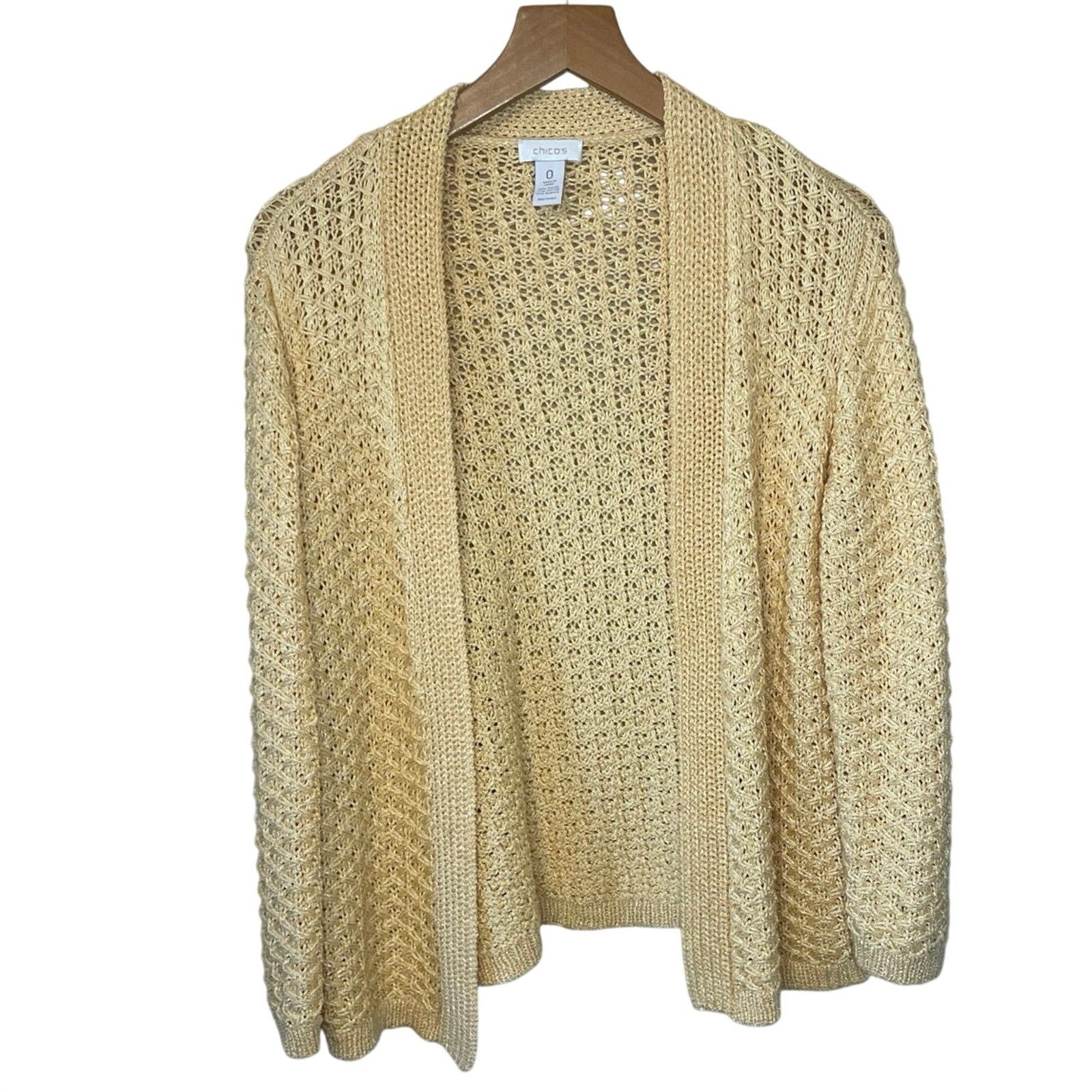 Chicos Chico’s Yellow Loose Knit Open Front Cardigan 0 (XS/Small) Size S / US 4 / IT 40 - 1 Thumbnail