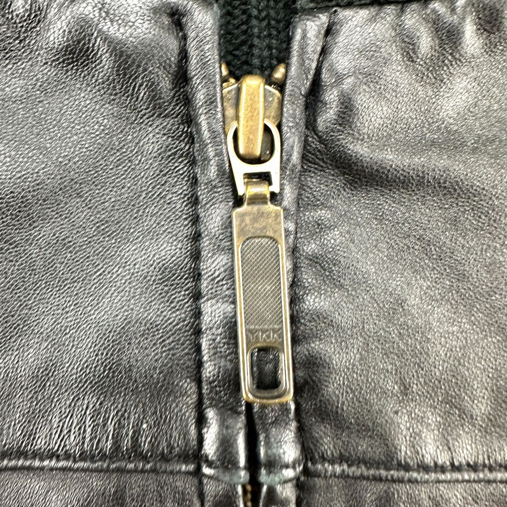 Vintage VINTAGE INC Jacket Womens M Black Hooded Genuine Leather Ribbed Knit Goth 90s Women Parka Jacket Mid-Length Zip Black Leather 80s Grunge 90s Womens Size M / US 6-8 / IT 42-44 - 4 Thumbnail