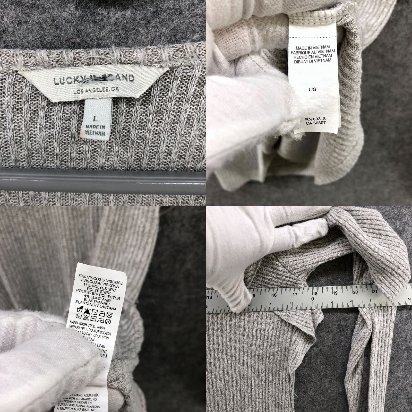 Lucky Brand Lucky Brand T Shirt Womens L Long Sleeve Ribbed Ruffle Gray Crewneck Knit Polyester Viscose Casual Basic US Size Large Size L / US 10 / IT 46 - 8 Thumbnail