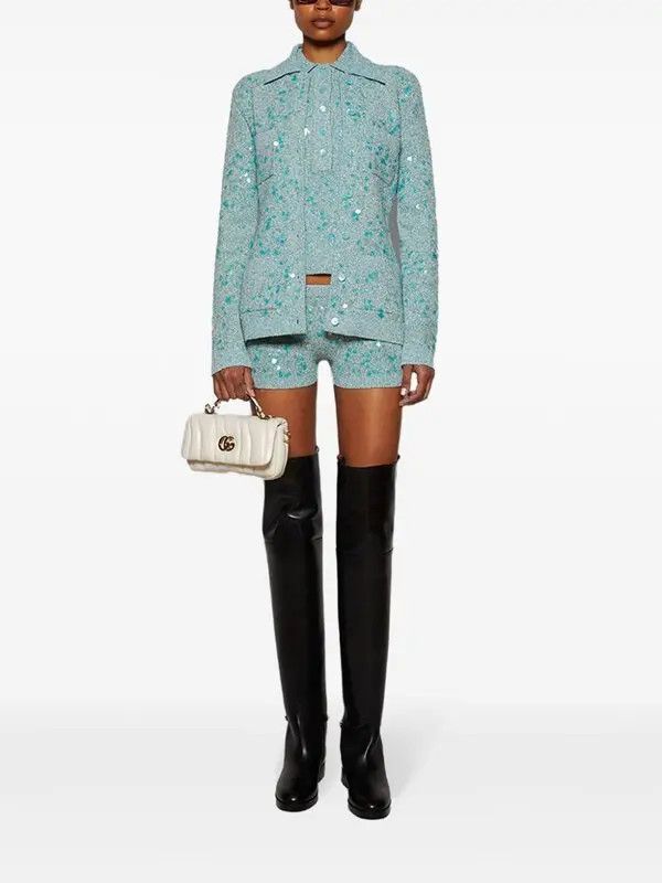 Gucci o1la5ras0526 Tweed Blend Polo Top Shirt in Blue Size S / US 4 / IT 40 - 2 Thumbnail