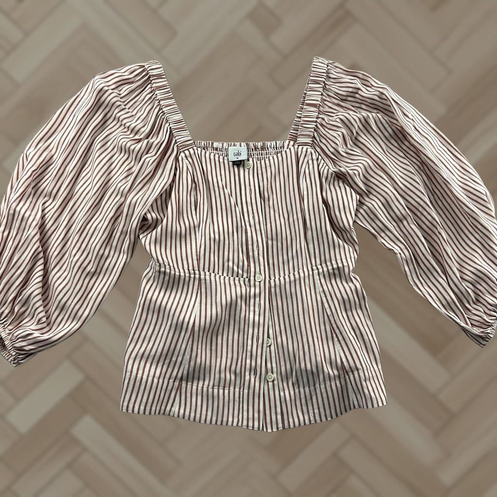 Vintage CAbi Striped Off The Shoulder Sleeveless Button-Up Shirt Women's M Red Size M / US 6-8 / IT 42-44 - 1 Thumbnail