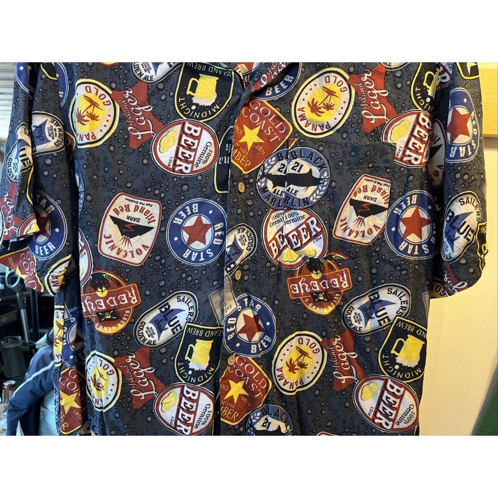 George George Men's Small 34-36 Gray Beer Print SS Rayon Shirt Size US S / EU 44-46 / 1 - 10 Thumbnail
