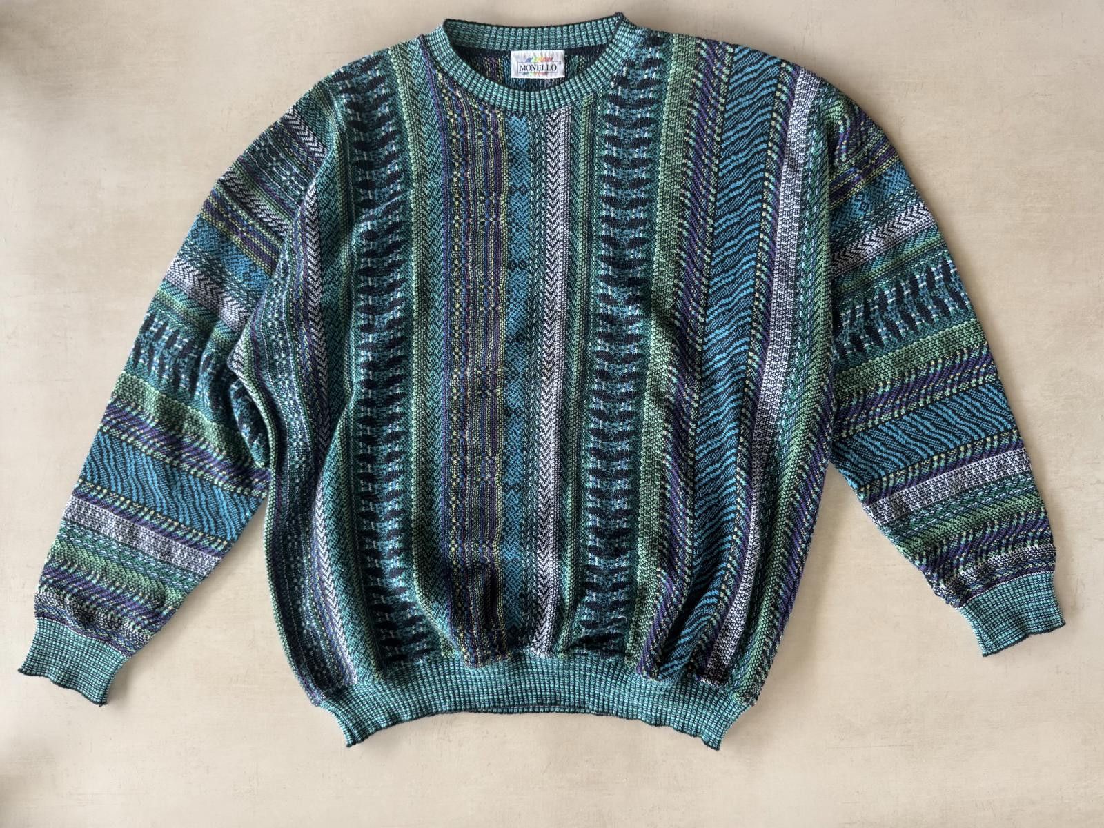 Frankie Morello Monello M 90s Teal Blue Pattern Biggie Sweater Size US M / EU 48-50 / 2 - 2 Thumbnail
