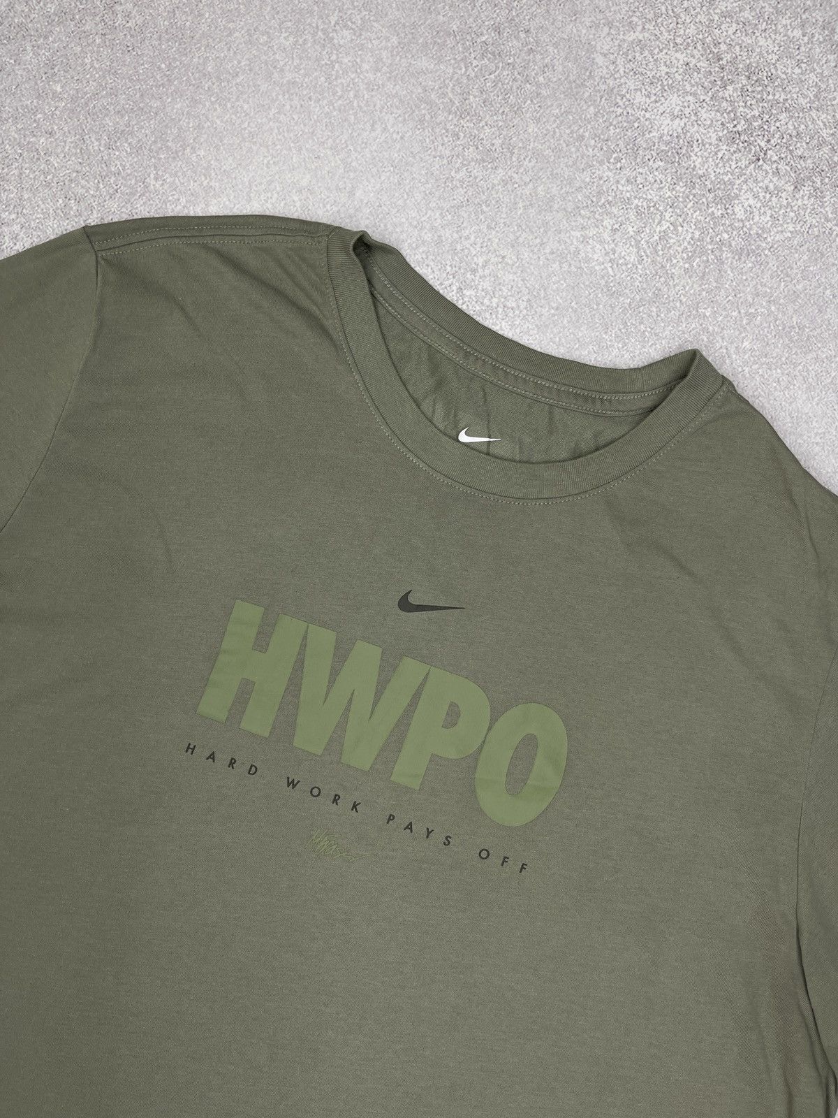Nike × Nike ACG Mens Nike HWPO Hard Work Pays Off T Shirt Olive Y2K Size XL Size US XL / EU 56 / 4 - 4 Thumbnail