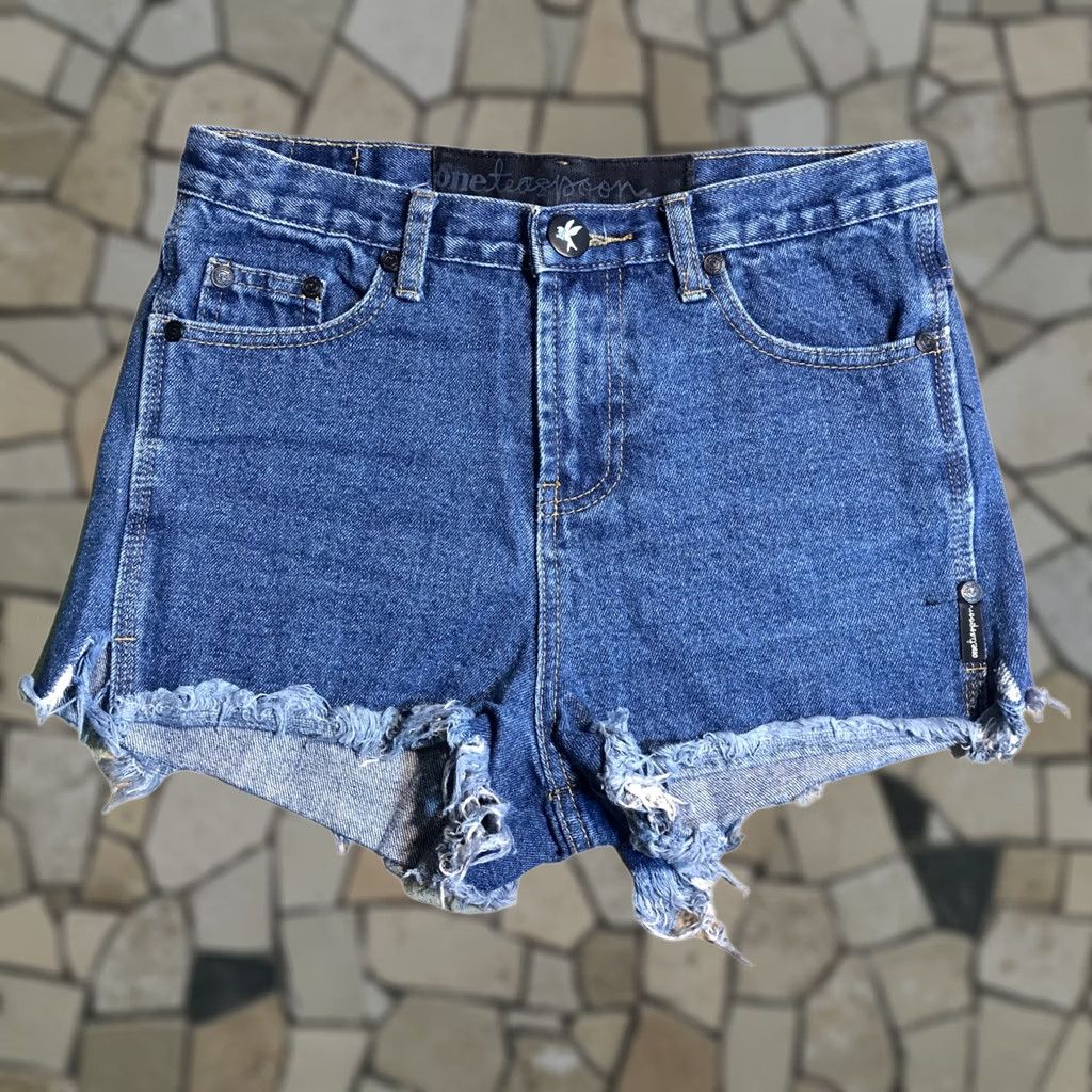 Vintage ONE x OneTeaspoon Jeans Shorts High Waisted Cut Off Raw Hem Womens 25 Blue Denim 5-Pocket Distressed Frayed Hem Casual Vintage? No Size 42" / US 20 - 1 Thumbnail