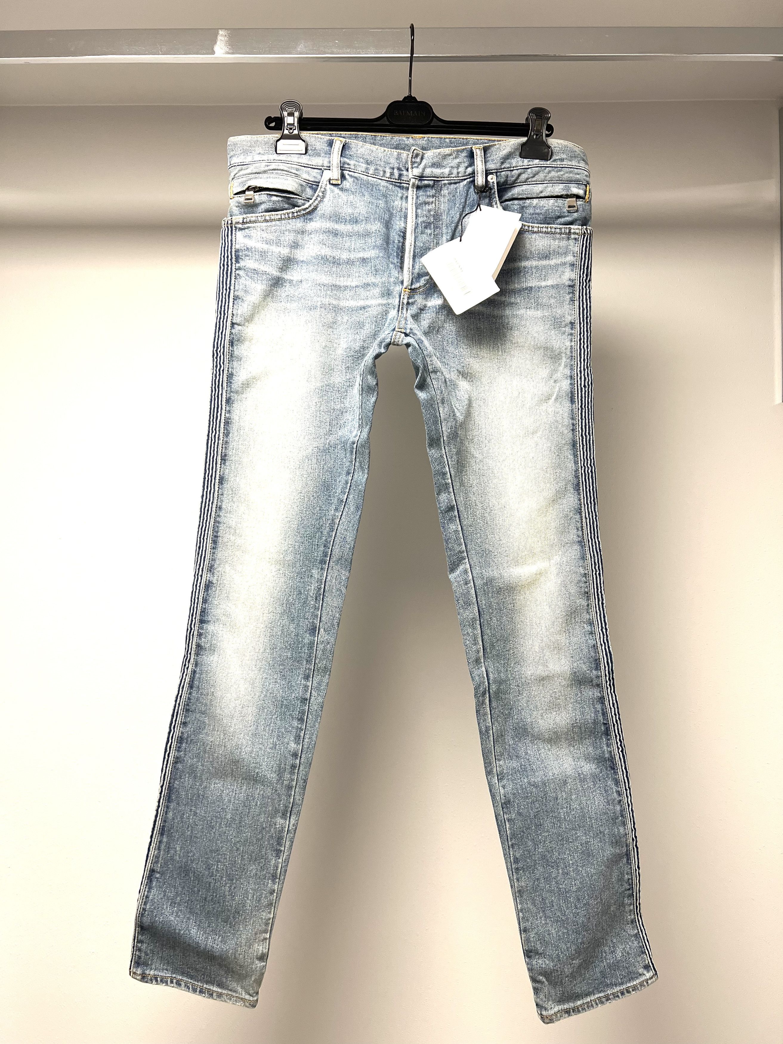 Balmain NEW, BALMAIN PARIS BLUE RIBBED DENIM JEANS SS17 Size US 33 - 4 Thumbnail