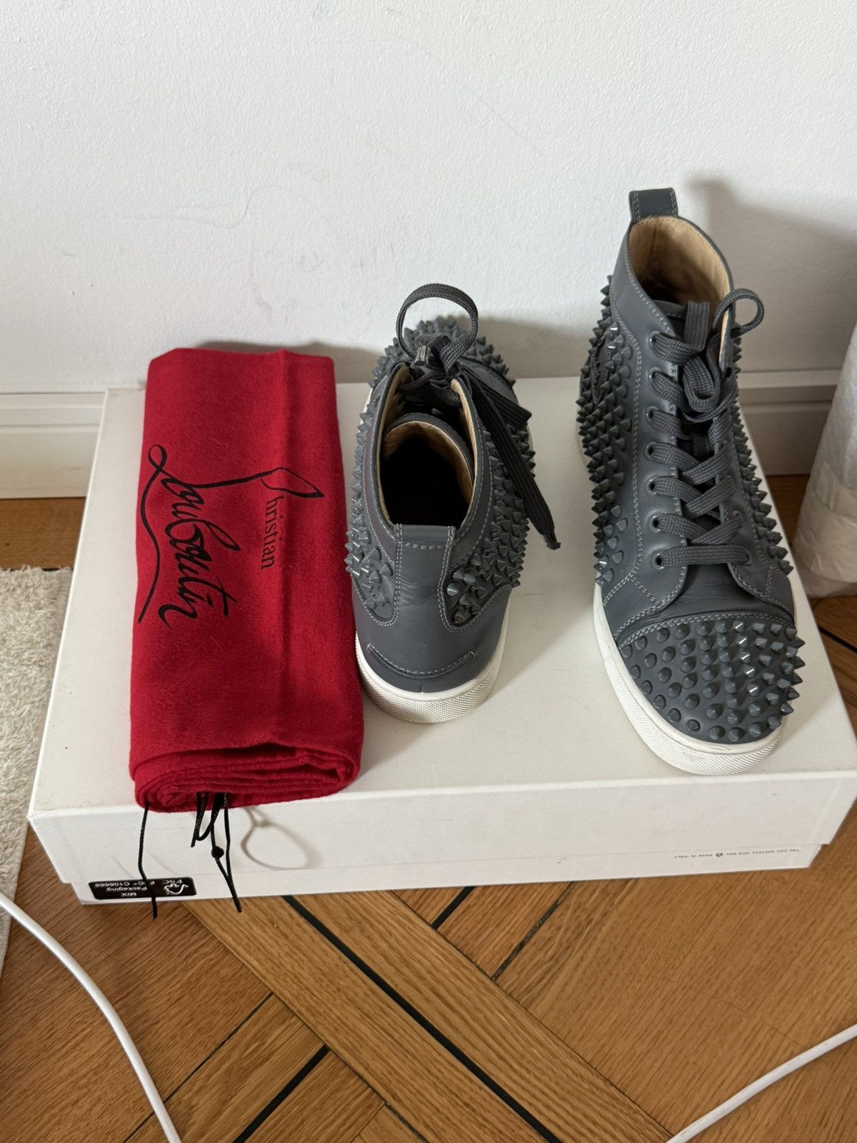 Christian Louboutin Christian Louboutin Grey Leather Louis Spikes High Top Size US 7.5 / EU 40-41 - 11 Thumbnail