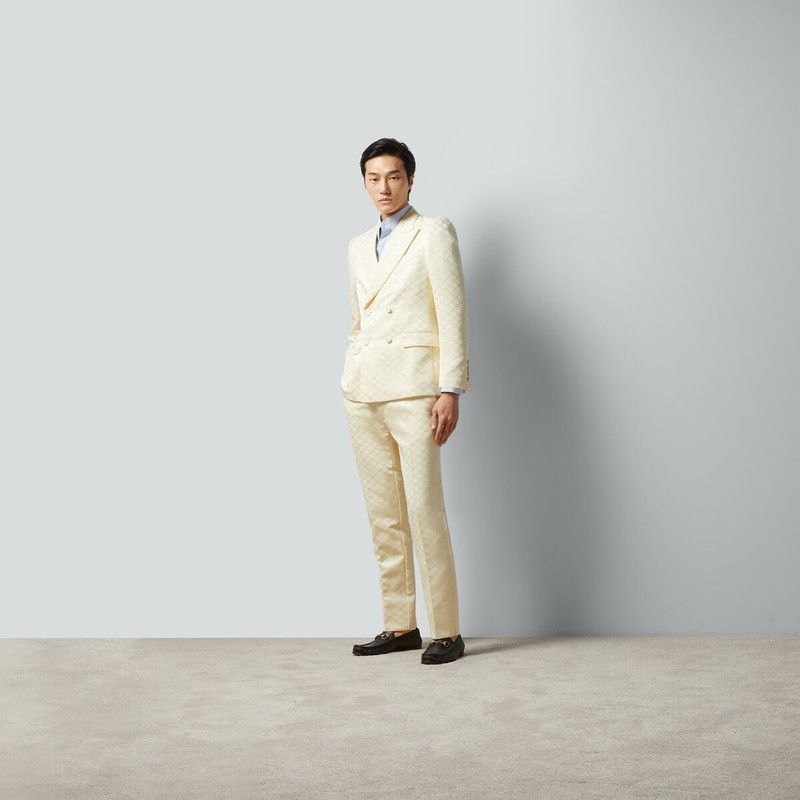 Gucci o1s1wg110426 GG Cotton Viscose Formal Jacket in Off White Size US S / EU 44-46 / 1 - 3 Thumbnail
