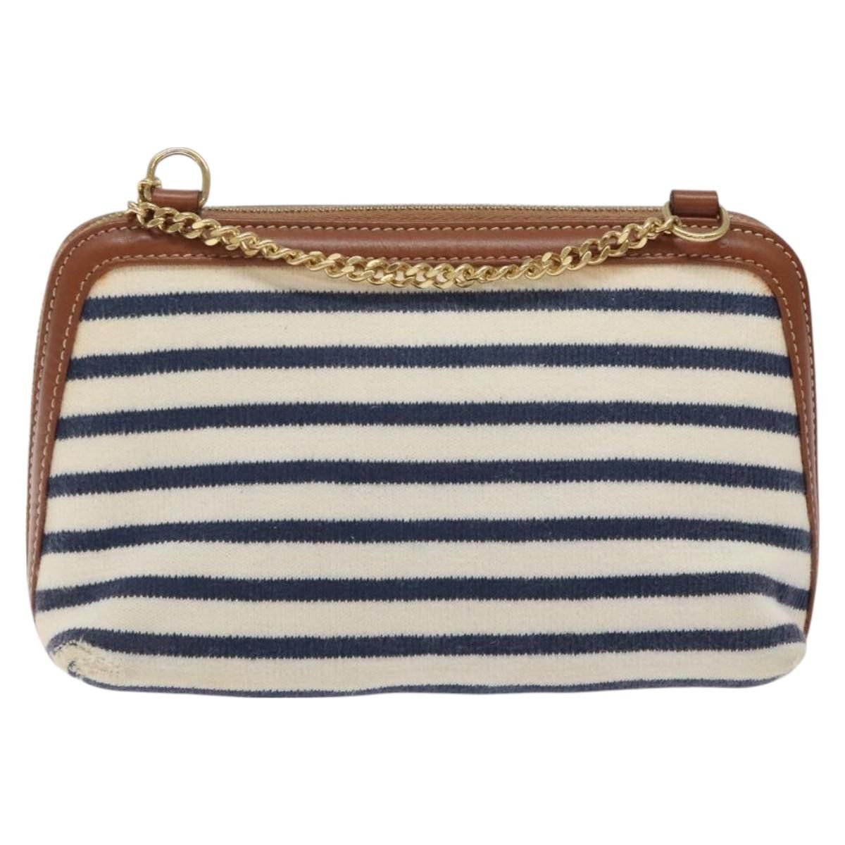 Celine CELINE Triomphe Chain Shoulder Bag Cotton White Navy Gold Size ONE SIZE - 3 Thumbnail