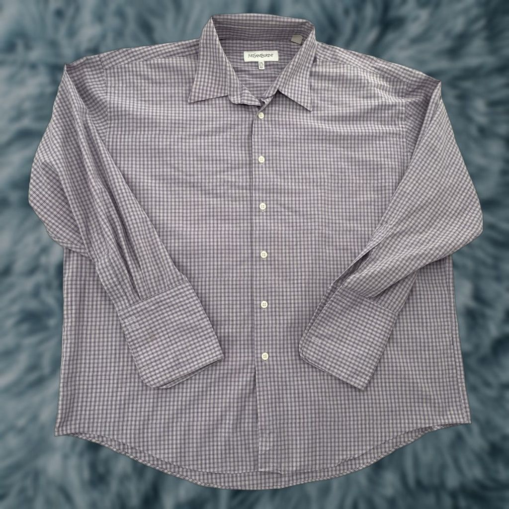 Yves Saint Laurent YSL Saint Laurent Shirt Adult XL Purple Button-Up Long Sleeve Mens French Cuff Casual Formal Business Check Blue Size US XL / EU 56 / 4 - 1 Thumbnail