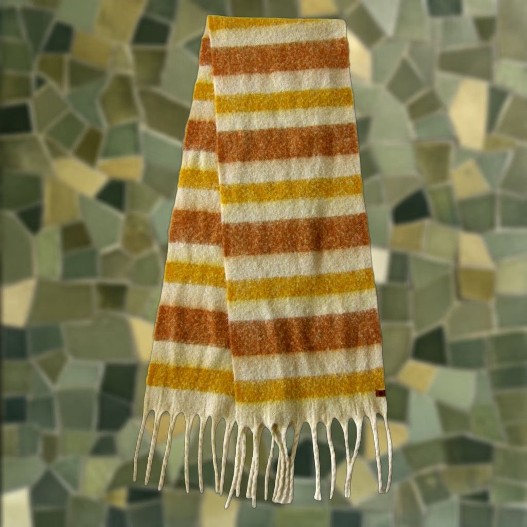 Frye Frye And Co. Yellow Brown Ivory Knit Wide Long Neck Scarf Shawl Wrap 15" X 86.5" Size ONE SIZE - 1 Thumbnail
