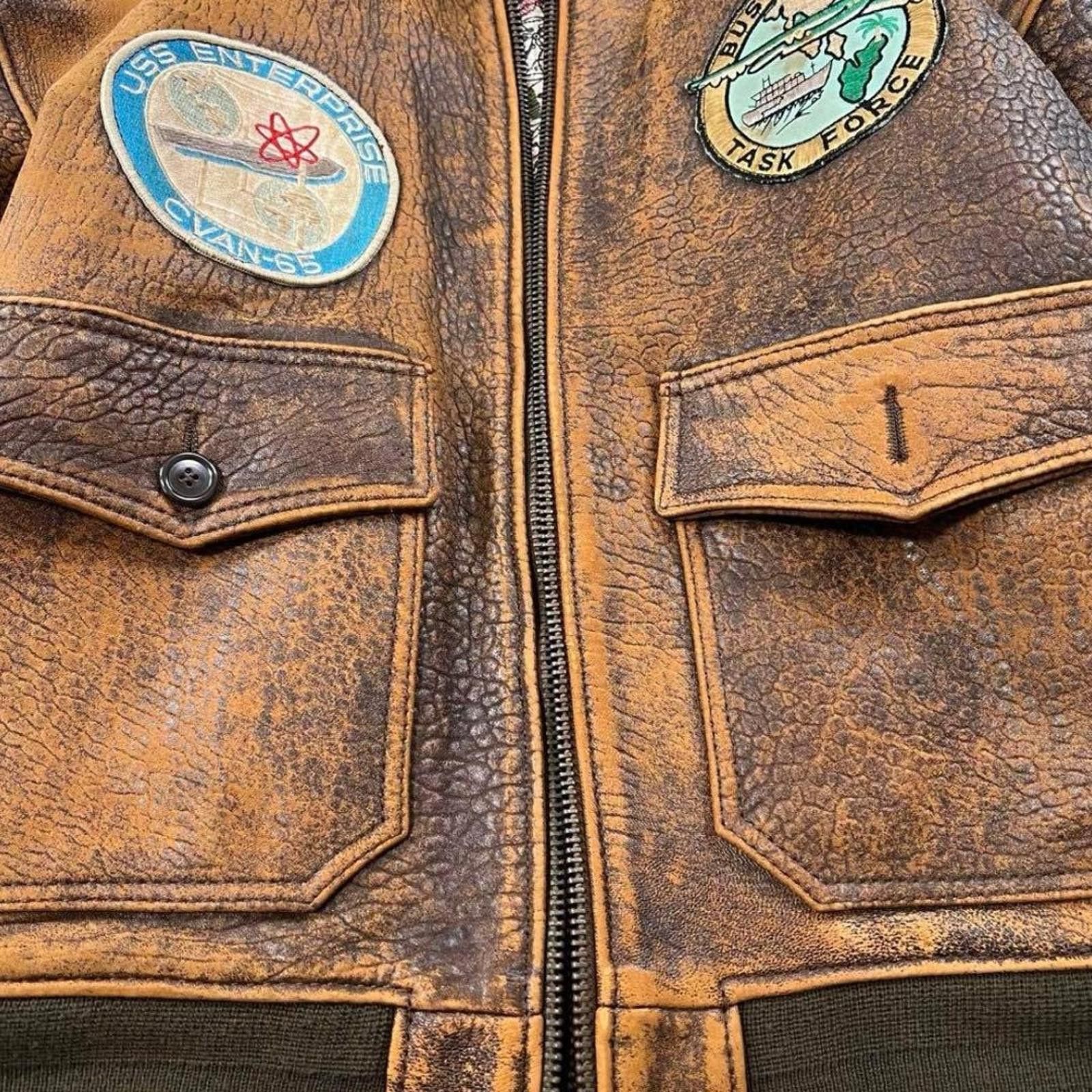 Avirex Avirex - Vintage Style Brown Leather Bomber Jacket with PTC Size US M / EU 48-50 / 2 - 6 Thumbnail