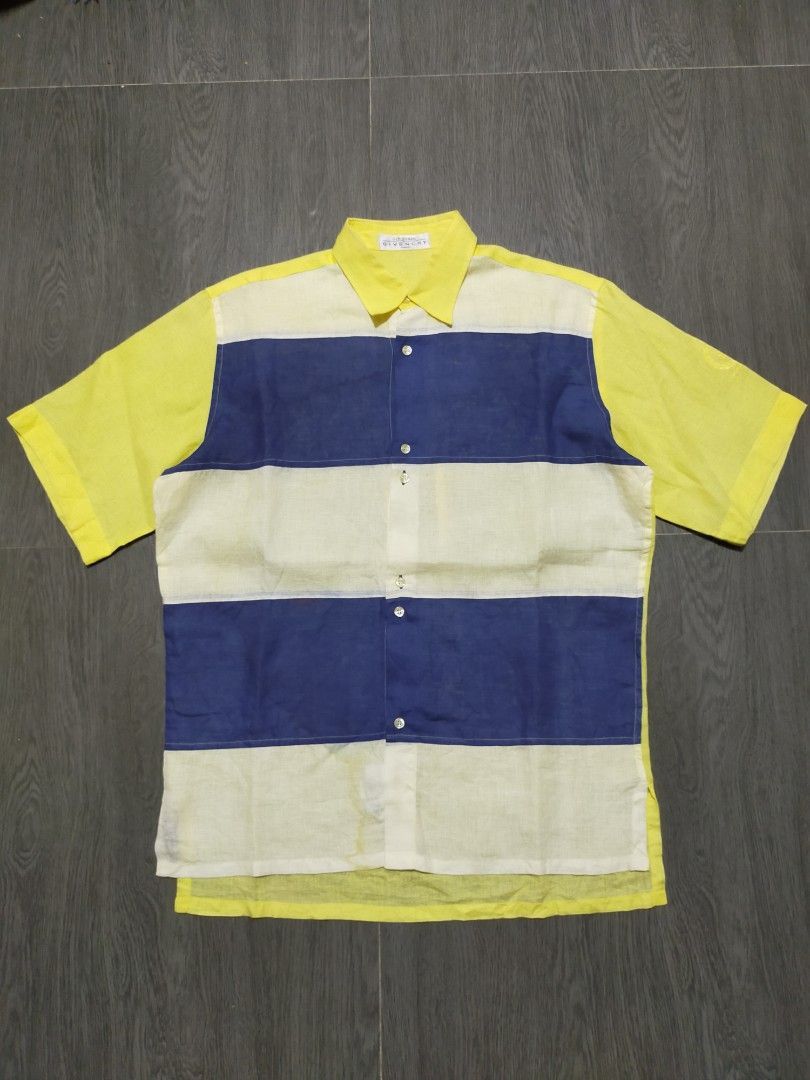 image of Givenchy Bigstripe Linen Polo in Yellow Cream Blue, Men's (Size XL)