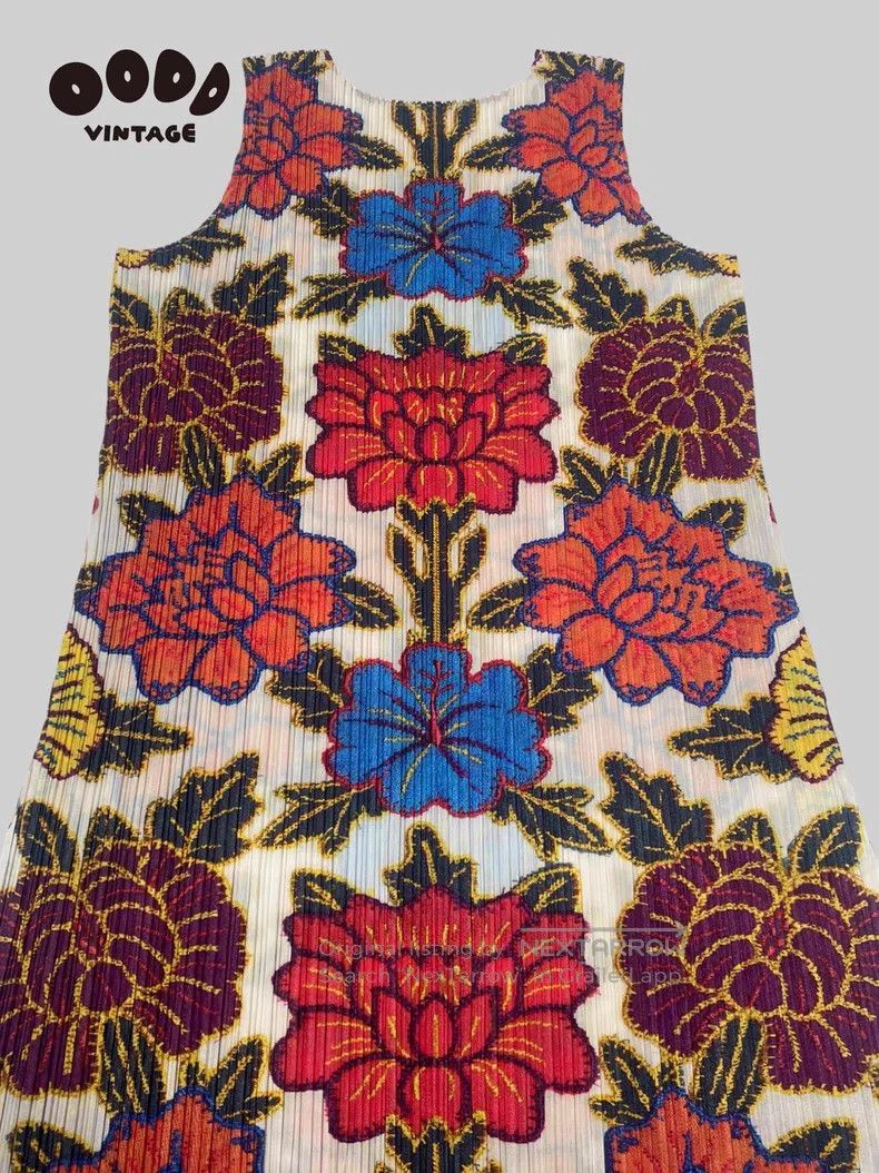 Issey Miyake Issey Miyake Peony Flower Printed Pleated Vest Dress Size L / US 10 / IT 46 - 4 Thumbnail