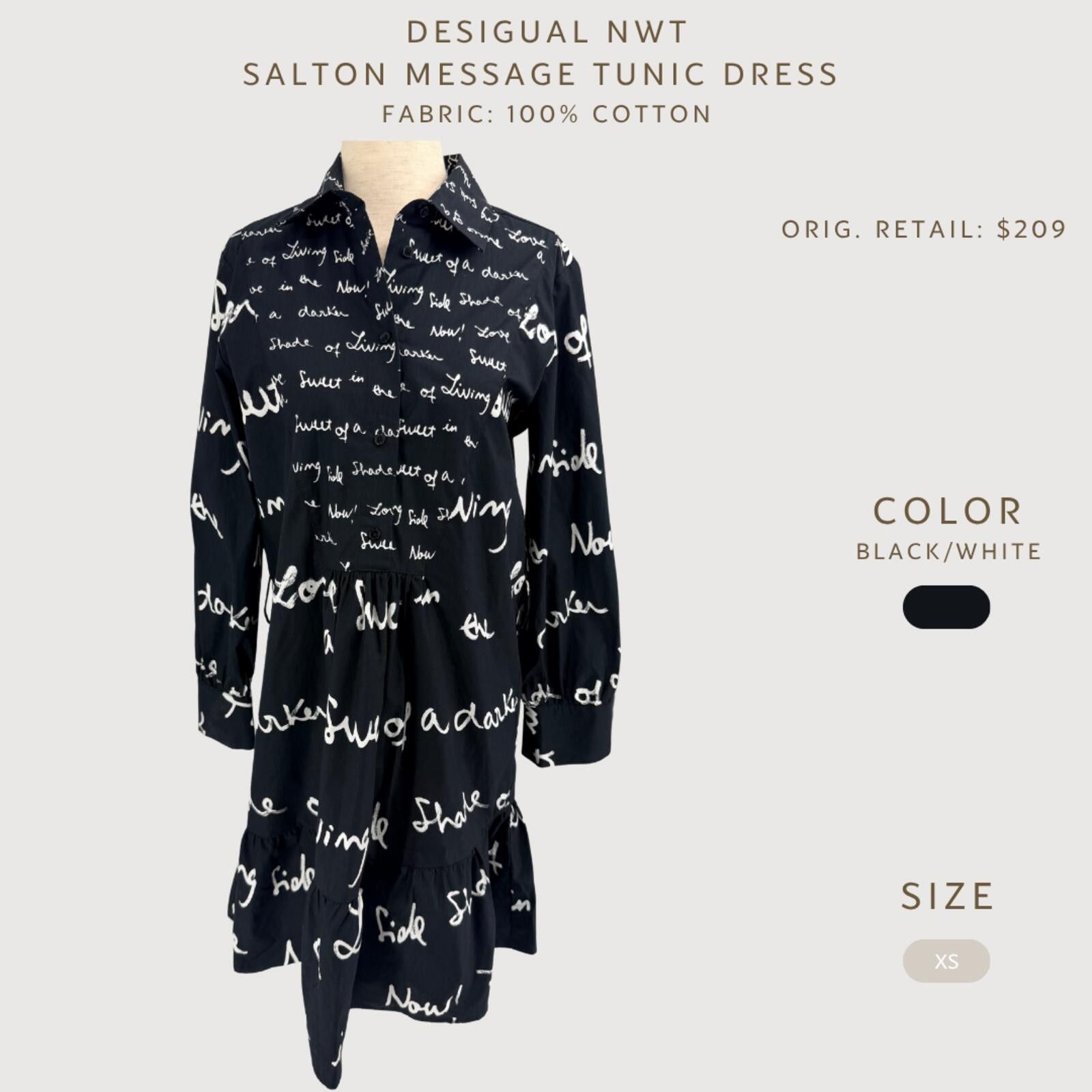 Desigual Desigual Salton Message Tunic Dress XS NWT Size XS / US 0-2 / IT 36-38 - 2 Thumbnail