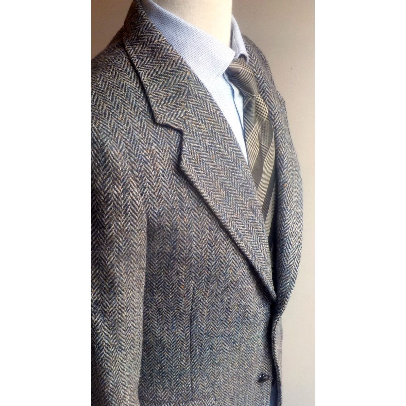 Vintage Kuppenheimer Mens Gray 2 Button Lined Houndstooth Blazer 100% Scottish Wool 39L Size 40R - 3 Thumbnail