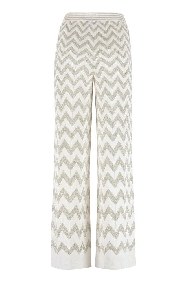 Missoni o1mle0824 Chevron Motif Knitted Trousers in Gold & White Size 32" / US 10 / IT 46 - 2 Thumbnail