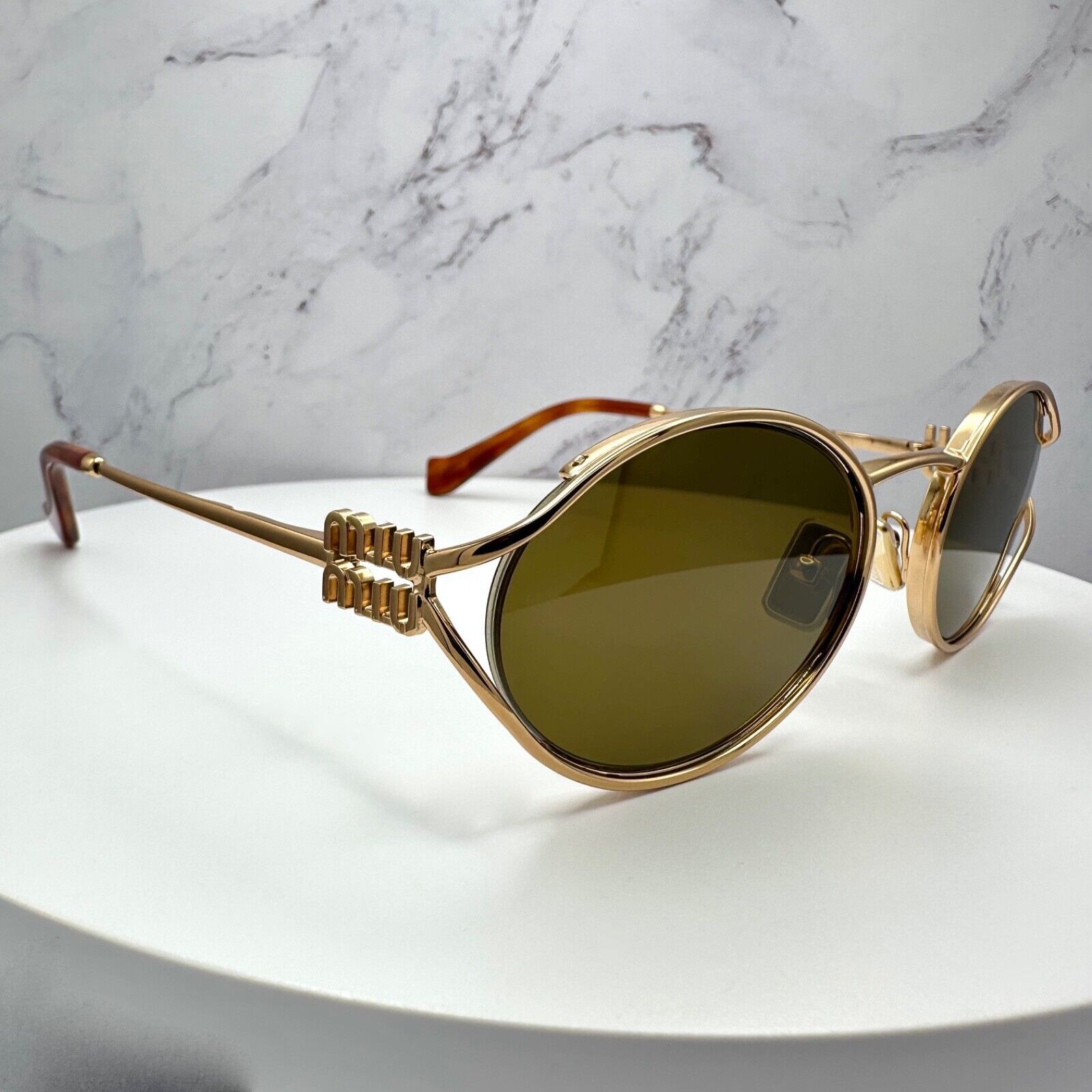 Miu Miu New MIU MIU Sunglasses Gold Oval Skinny Metal Frame Italy Size ONE SIZE - 13 Thumbnail