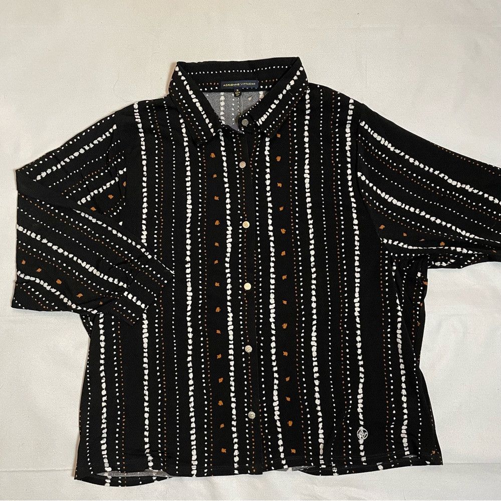 Other NWT New Adrienne Vittadini Black Stripe Shirt 3/4 Sleeve Bu Size XL / US 12-14 / IT 48-50 - 4 Thumbnail
