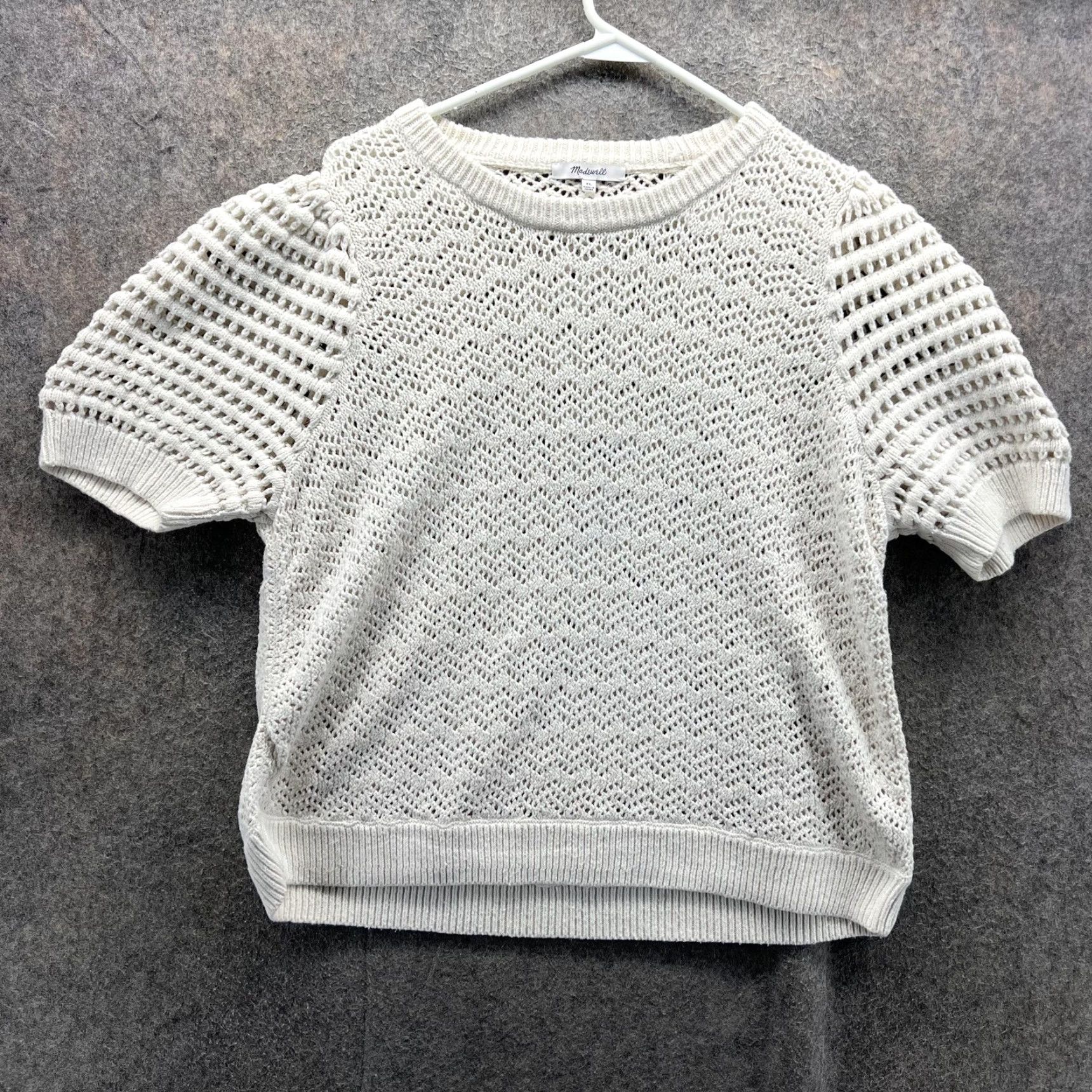 Madewell VINTAGE Madewell Sweater Womens XL White Pointelle Knit Short Sleeve Pullover Top Size XL / US 12-14 / IT 48-50 - 2 Thumbnail