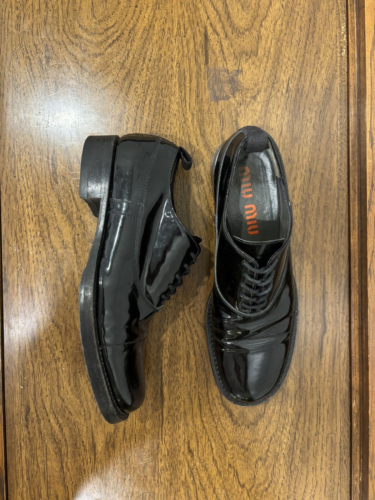 Miu Miu Miu Miu Patent Leather Oxfords Size US 8 / IT 38 - 1 Thumbnail