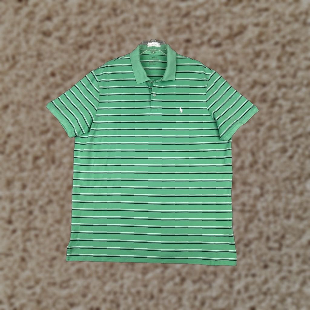 Ralph Lauren VINTAGE Ralph Lauren Polo Shirt Mens XL Green Stripe Cotton Knit Pony Golf Shirt BULL? Size US XL / EU 56 / 4 - 1 Thumbnail