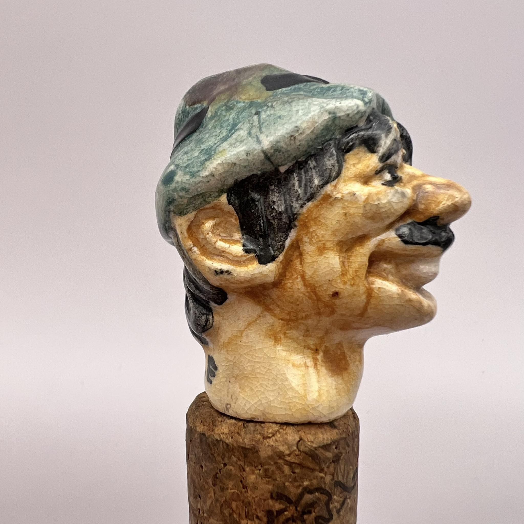 Vintage Vintage handmade Pottery Clay Bottle Cap Cork Lid Head Man Size ONE SIZE - 4 Thumbnail