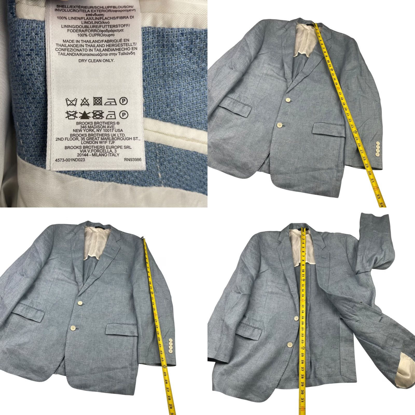 Brooks Brothers Brooks Brothers Men's Regent Linen Blazer Blue Windowpane Plaid • 44R Jacket Blazer Two-Button Short NOTCH Lapel Regular Fit Mens Size 44R - 8 Thumbnail