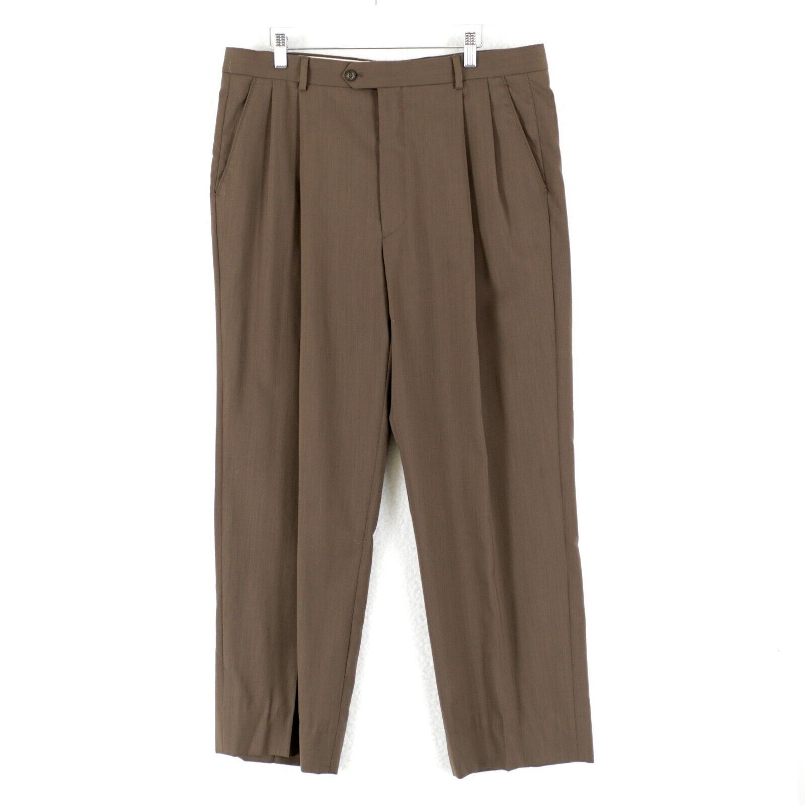 Pronto Uomo Pronto Uomo Wool Brown Pleated High Rise Lined Partially Dre Size 36R - 1 Thumbnail