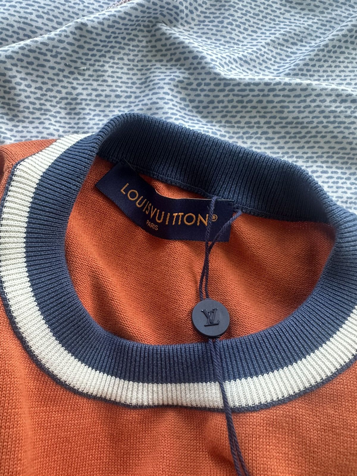 Louis Vuitton logo-print striped knit top in orange and navy