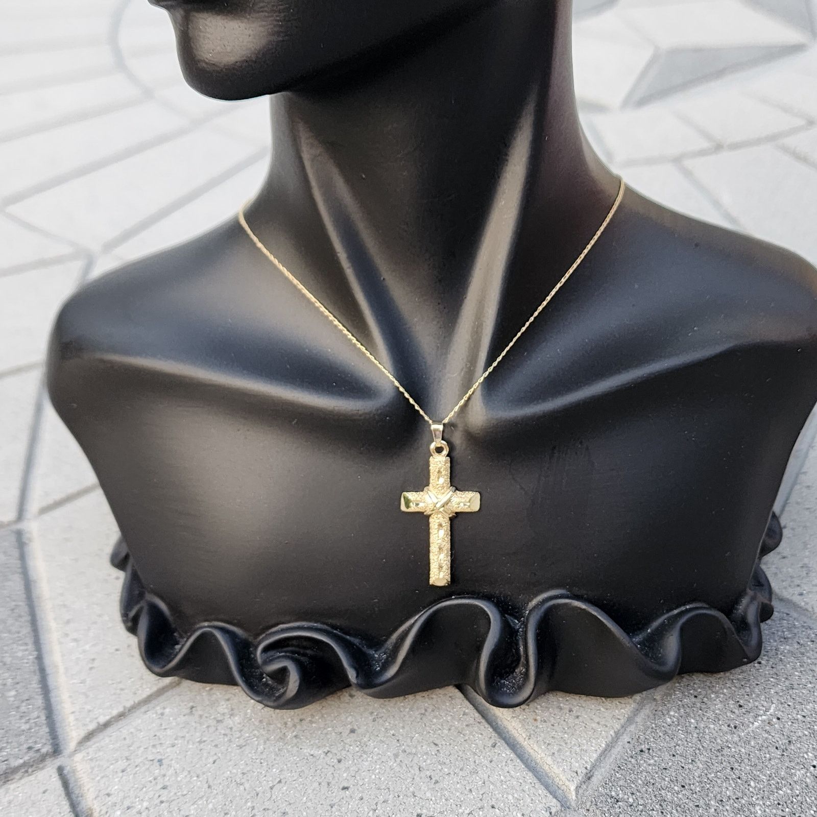 Vintage ACO 14K Yellow Gold Diamond Cut Cross Pendant Link Necklace Size ONE SIZE - 13 Thumbnail
