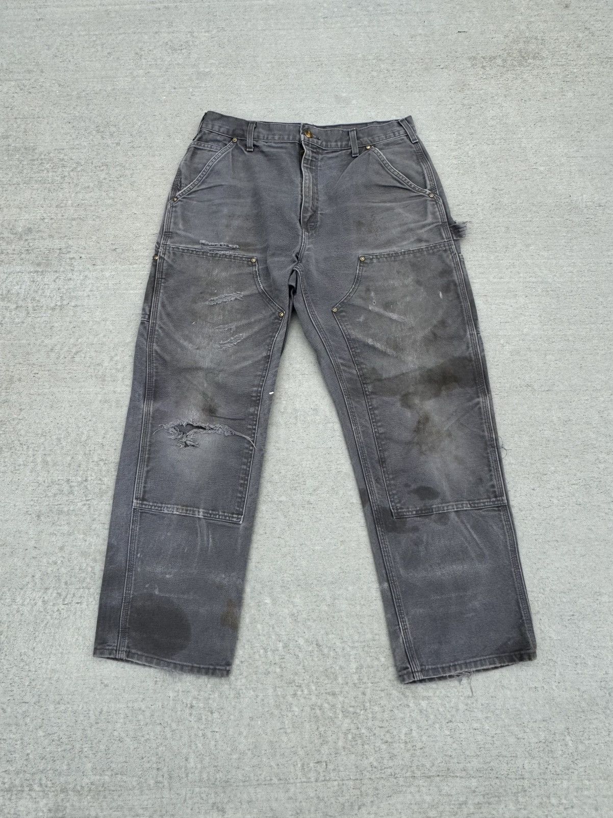 Carhartt Distressed Grey Carhartt Double Knee Work Pants Size US 34 / EU 50 - 1 Thumbnail