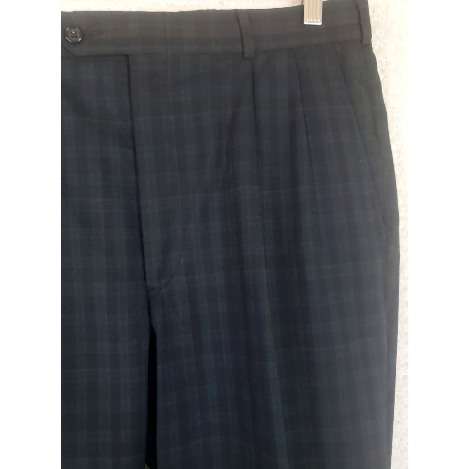 Vintage Mens Corbin Scottish Tartans Pants Green Blue Plaid Wool Casual Flat Front Straight Leg 32X27.5" Size US 32 / EU 48 - 6 Thumbnail