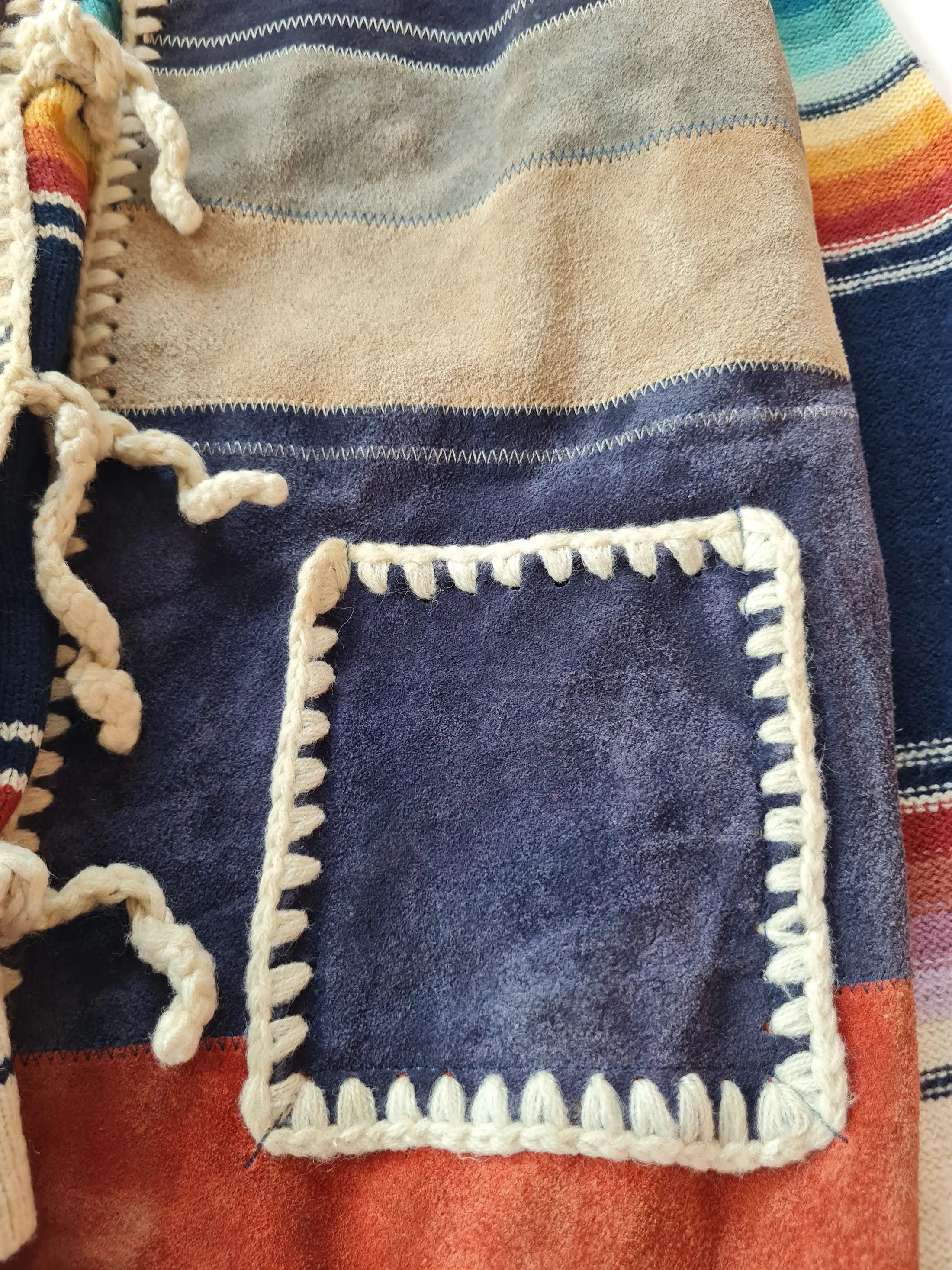 Vintage KNIT & SUEDE STRIPED TEXTILE PATCHWORK CARDIGAN Size US M / EU 48-50 / 2 - 7 Thumbnail
