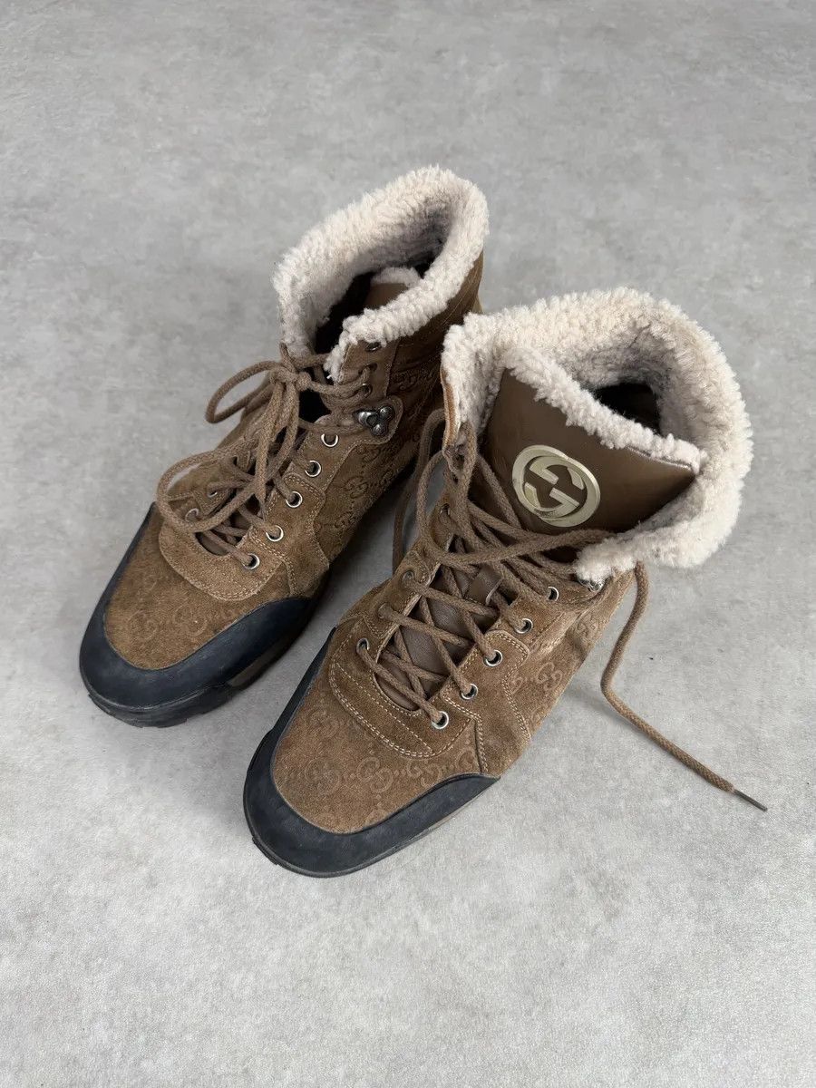 Gucci 2000s Gucci Brown Nebraska Monogram Hiking Boots Size US 12 / EU 45 - 8 Thumbnail
