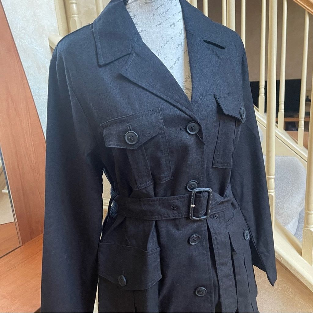 Zara Zara Women's Black Linen Utility Long Jacket with belt Sz M Size L / US 10 / IT 46 - 5 Thumbnail