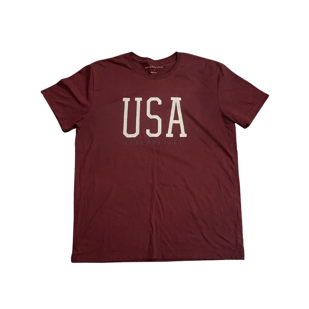 Aeropostale Burgundy USA Graphic Tee Crewneck T-Shirt Large Patriotic Size US L / EU 52-54 / 3 - 1 Thumbnail