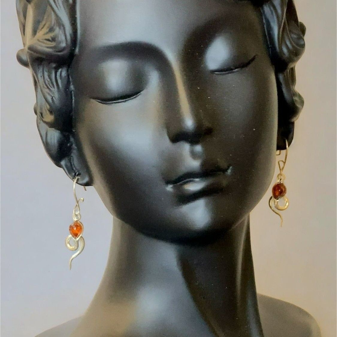 Designer Sterling Silver 925 Snake Drop Dangle Earrings With Amber Size ONE SIZE - 11 Thumbnail