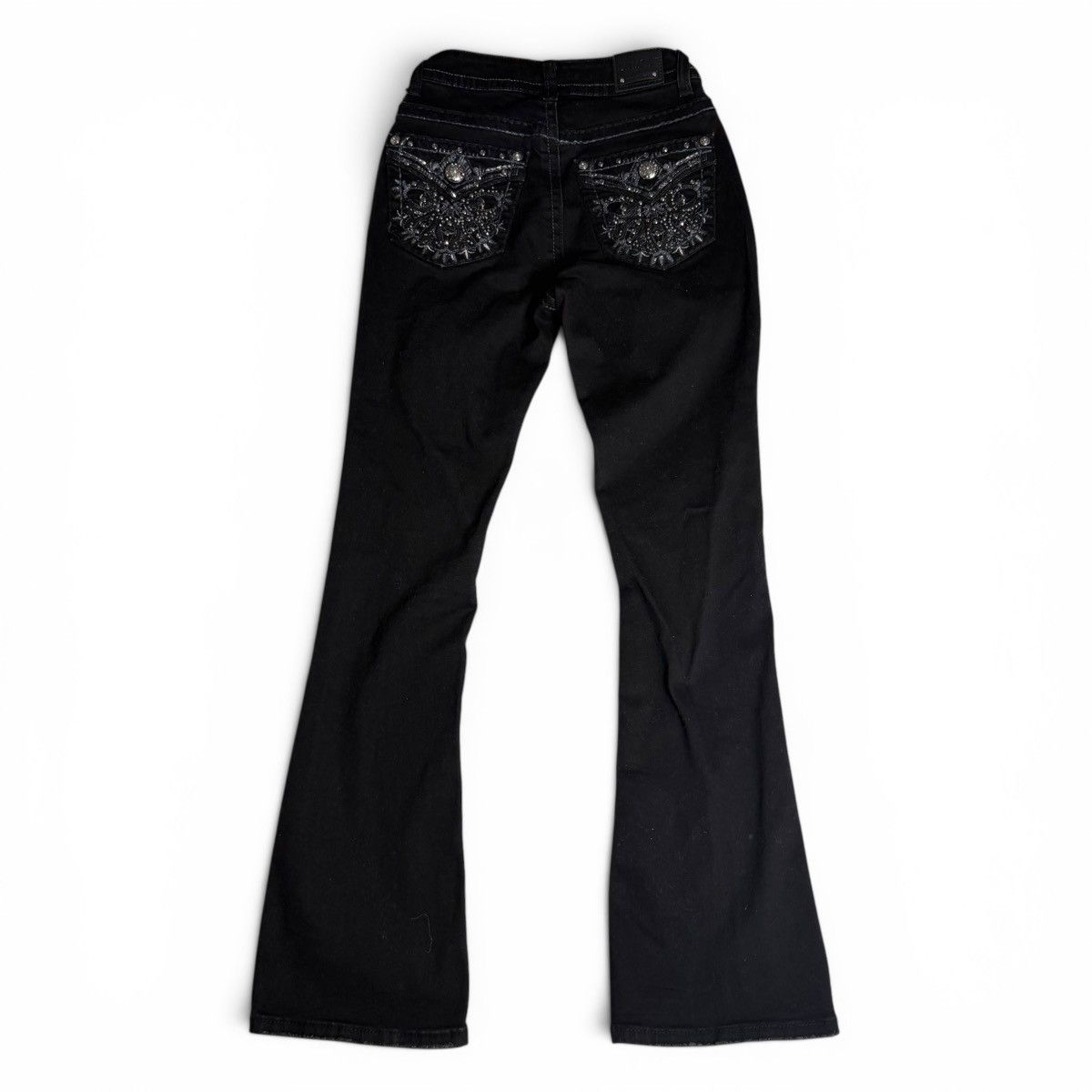 Other Western Grunge Black Mid Rise Bootcut Rhinestone Denim Jeans Size 25" / US 0 / IT 36 - 15 Thumbnail