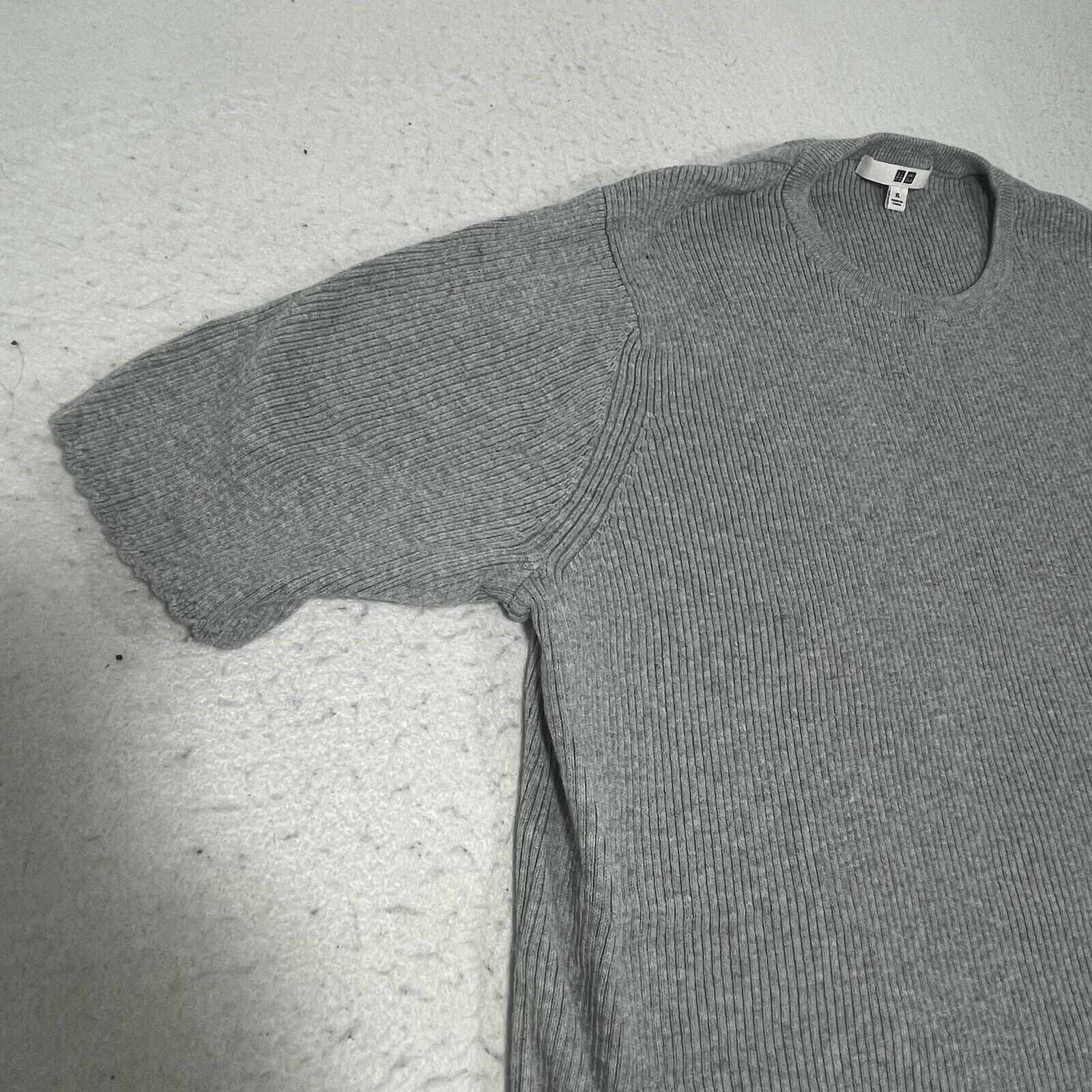 Uniqlo Uniqlo Gray Circle Neck Ribbed T-Shirt Cotton Top Size XL / US 12-14 / IT 48-50 - 5 Thumbnail