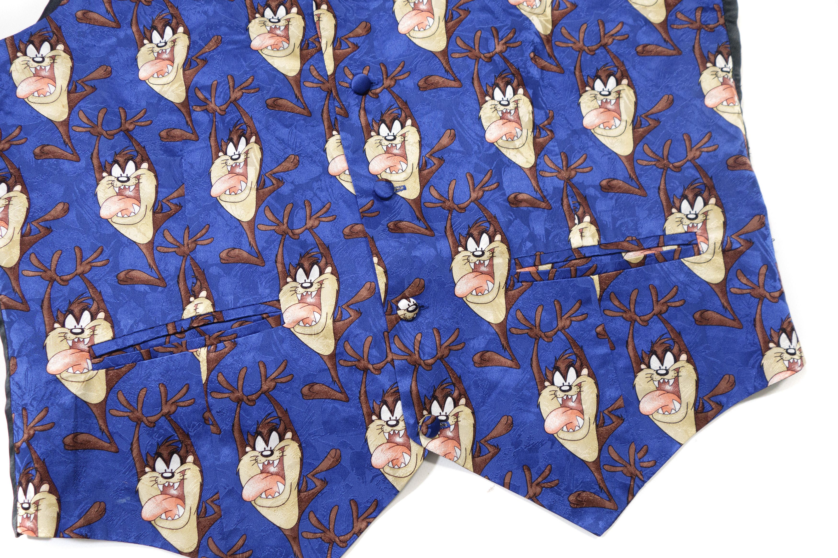 Warner Bros 90s Looney Tunes Taz Devil All Over Print Silk Waistcoat Size 50R - 4 Thumbnail