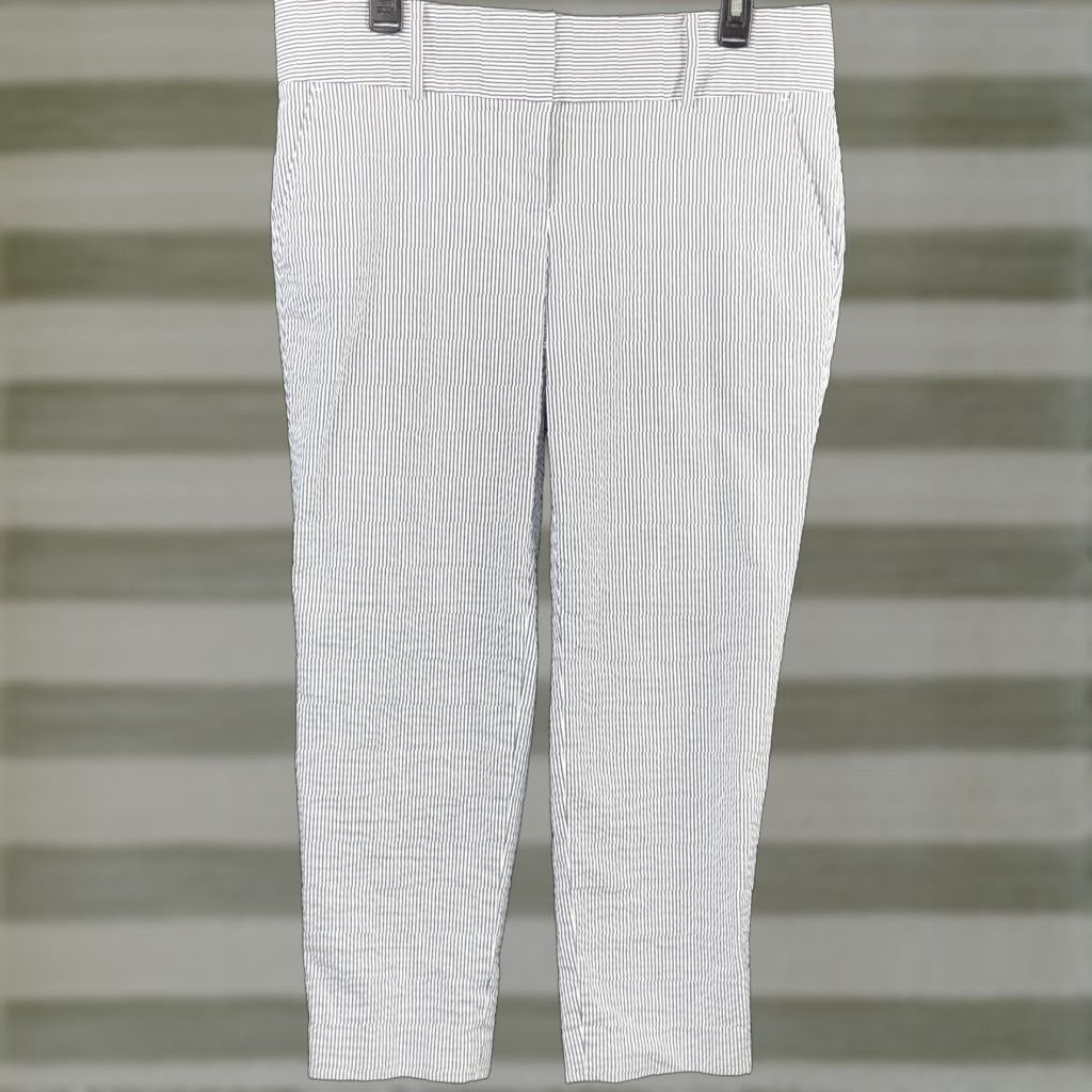 Ann Taylor VINTAGE Ann Taylor Seersucker Pants 10 Blue Wht Stripe Tapered Leg 34"W Pockets Coastal Size 32" / US 10 / IT 46 - 1 Thumbnail