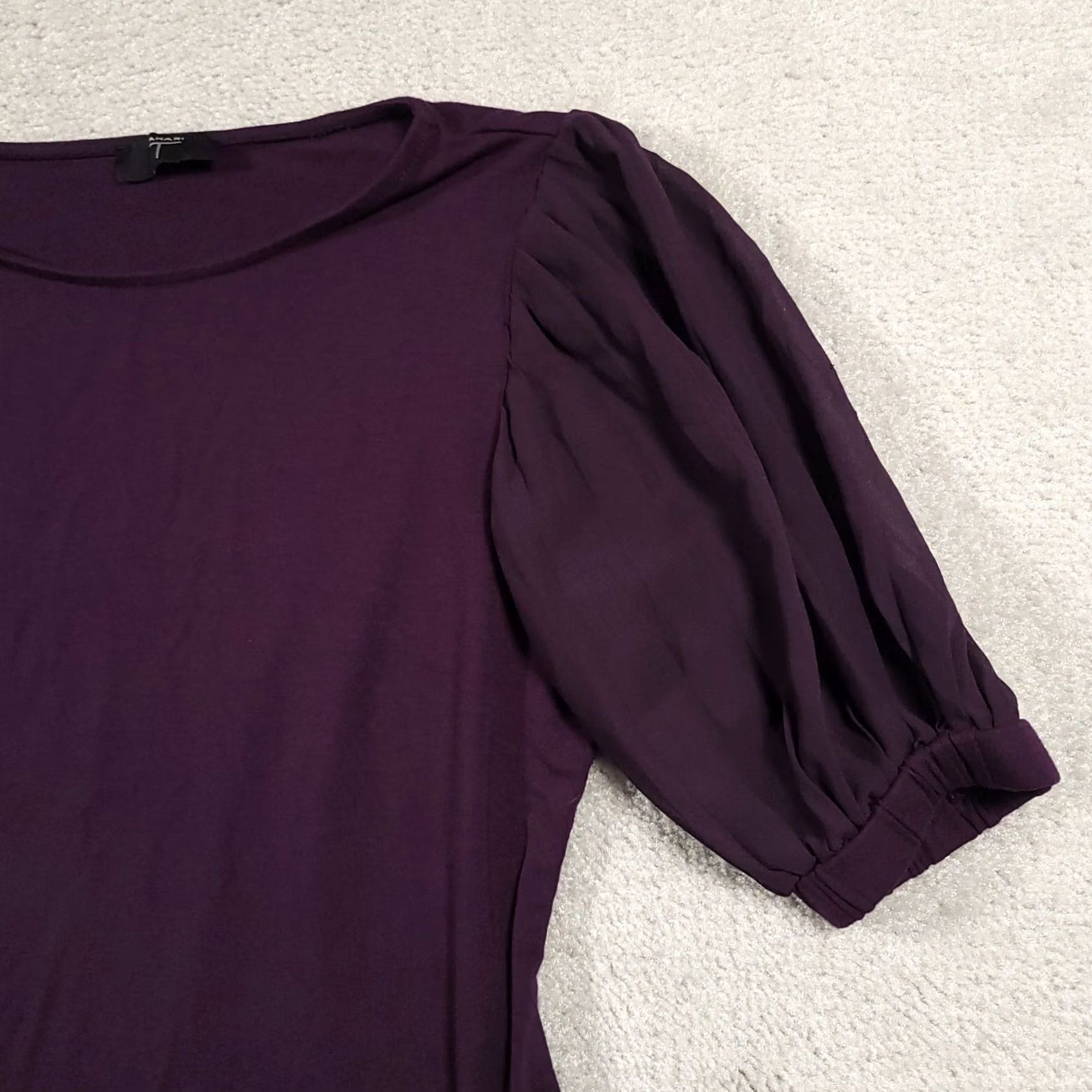 Vintage Tahari Shirt Women's XS Purple Short Balloon Sleeve Blouse Round Neck Stretch Shirt Size XS / US 0-2 / IT 36-38 - 5 Thumbnail