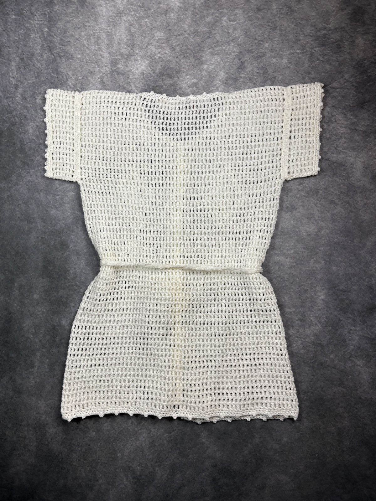 Vintage 1970s Vintage Belted Shortsleeve Loose Knit Shirt Crochet 70 Size S / US 4 / IT 40 - 6 Thumbnail