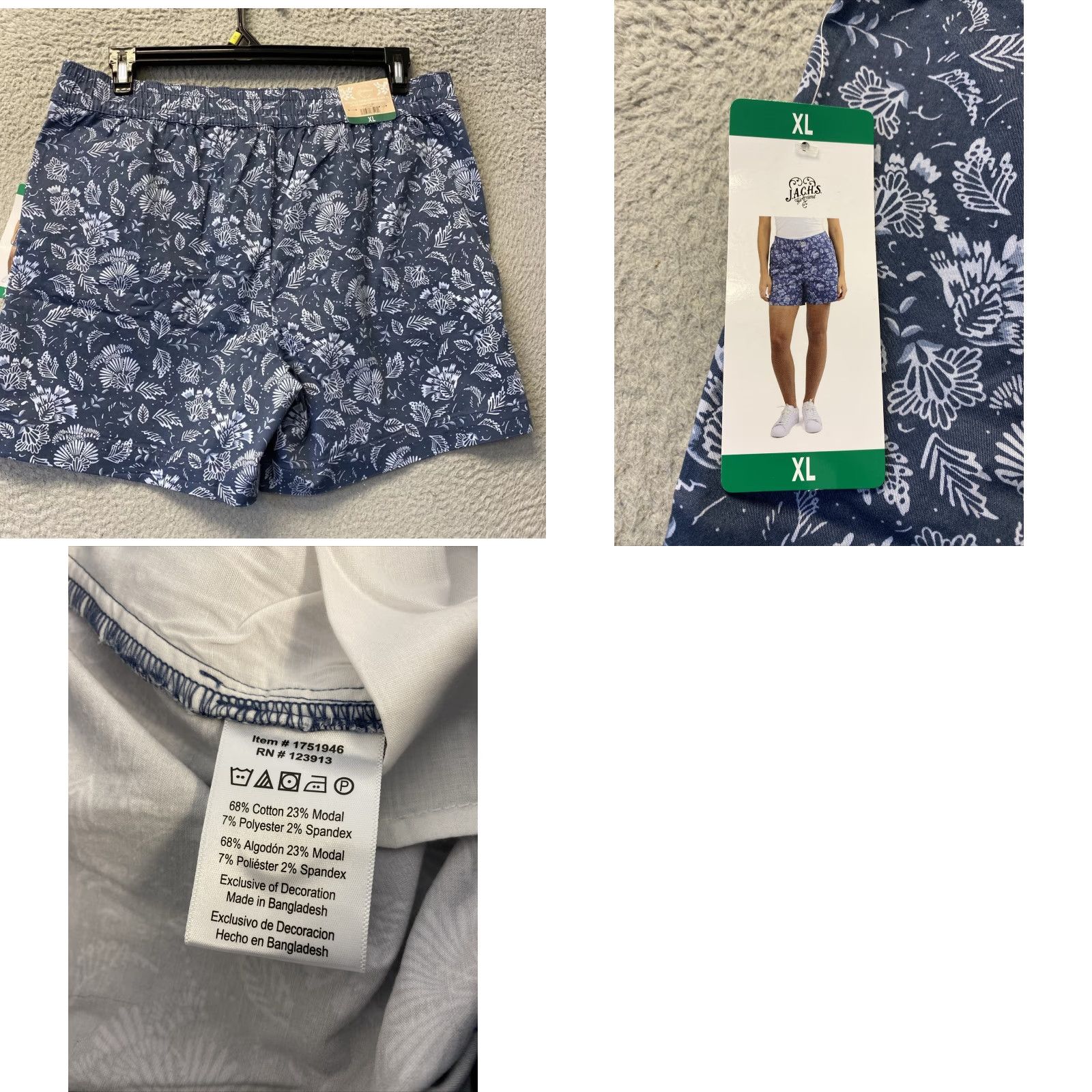 Vintage VINTAGE not applicable here; JACHS Girlfriend Shorts - Women - Short - Adult XL - Blue Floral Stretch Satin Chino - Womens 33-85 Size 40" / US 18 - 8 Thumbnail