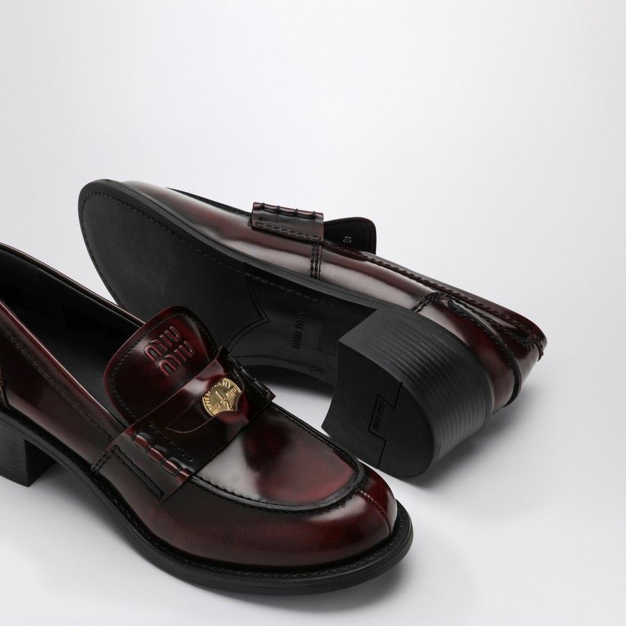Miu Miu o1d2blof0924 Penny Loafer Leather in Burgandy Size US 7 / IT 37 - 5 Thumbnail