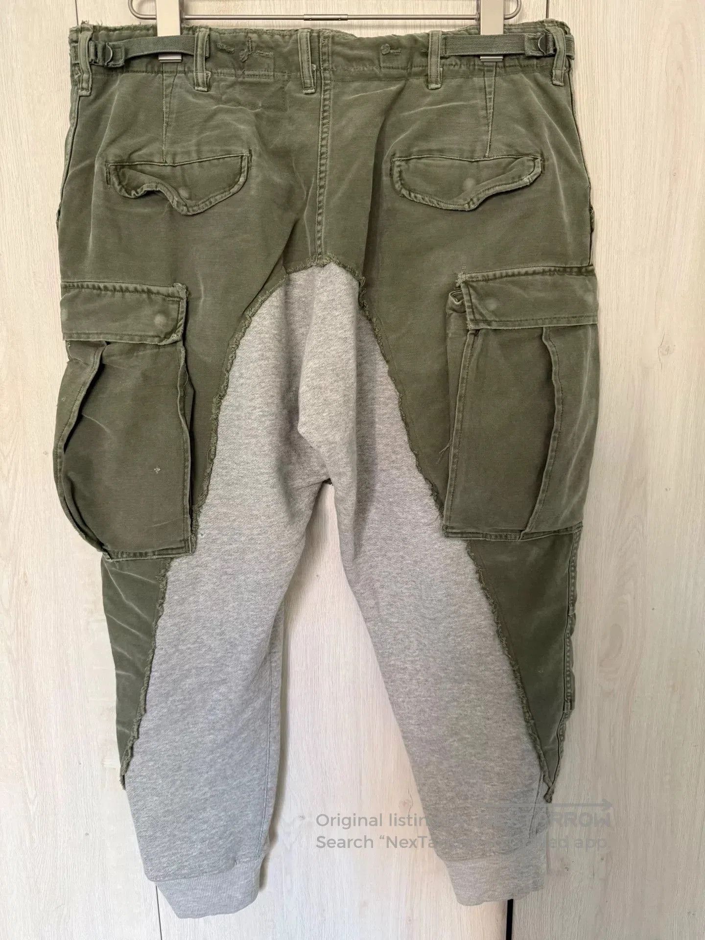 Greg Lauren men's army green jogger pants with patchwork. Size US 34 / EU 50 - 2 Thumbnail
