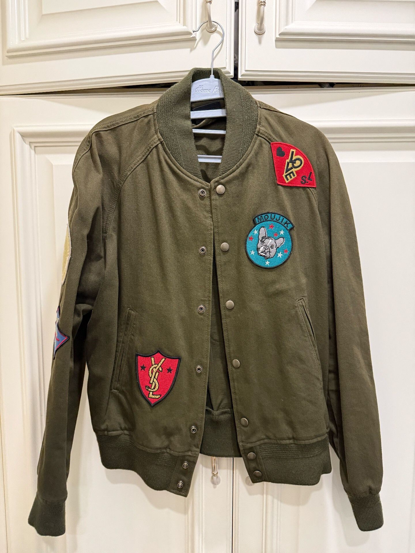 Saint Laurent Paris Saint Laurent Olive Green Badge Bomber Jacket Size US S / EU 44-46 / 1 - 1 Thumbnail
