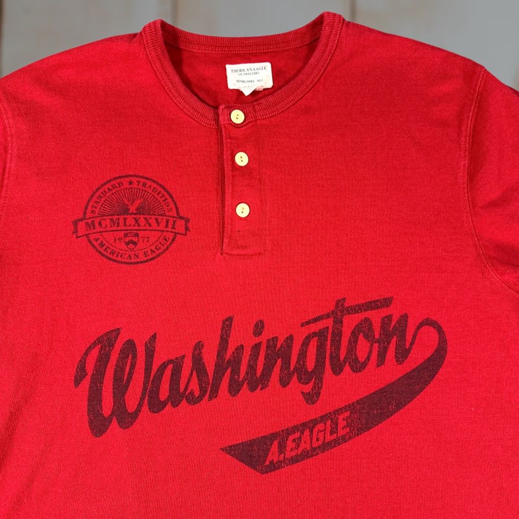 American Eagle Outfitters American Eagle Outfitters Shirt Adult LARGE Red Washington Henley Retro 90s USA University Sports Mens Regular Large Red Henley Size US L / EU 52-54 / 3 - 1 Thumbnail