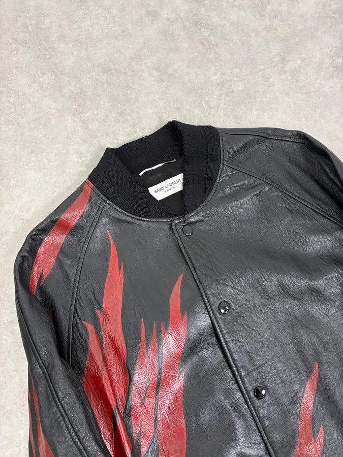 Saint Laurent Paris FW2017 Saint Laurent Red Flames Black Leather Bombers Jacket Size US L / EU 52-54 / 3 - 5 Thumbnail